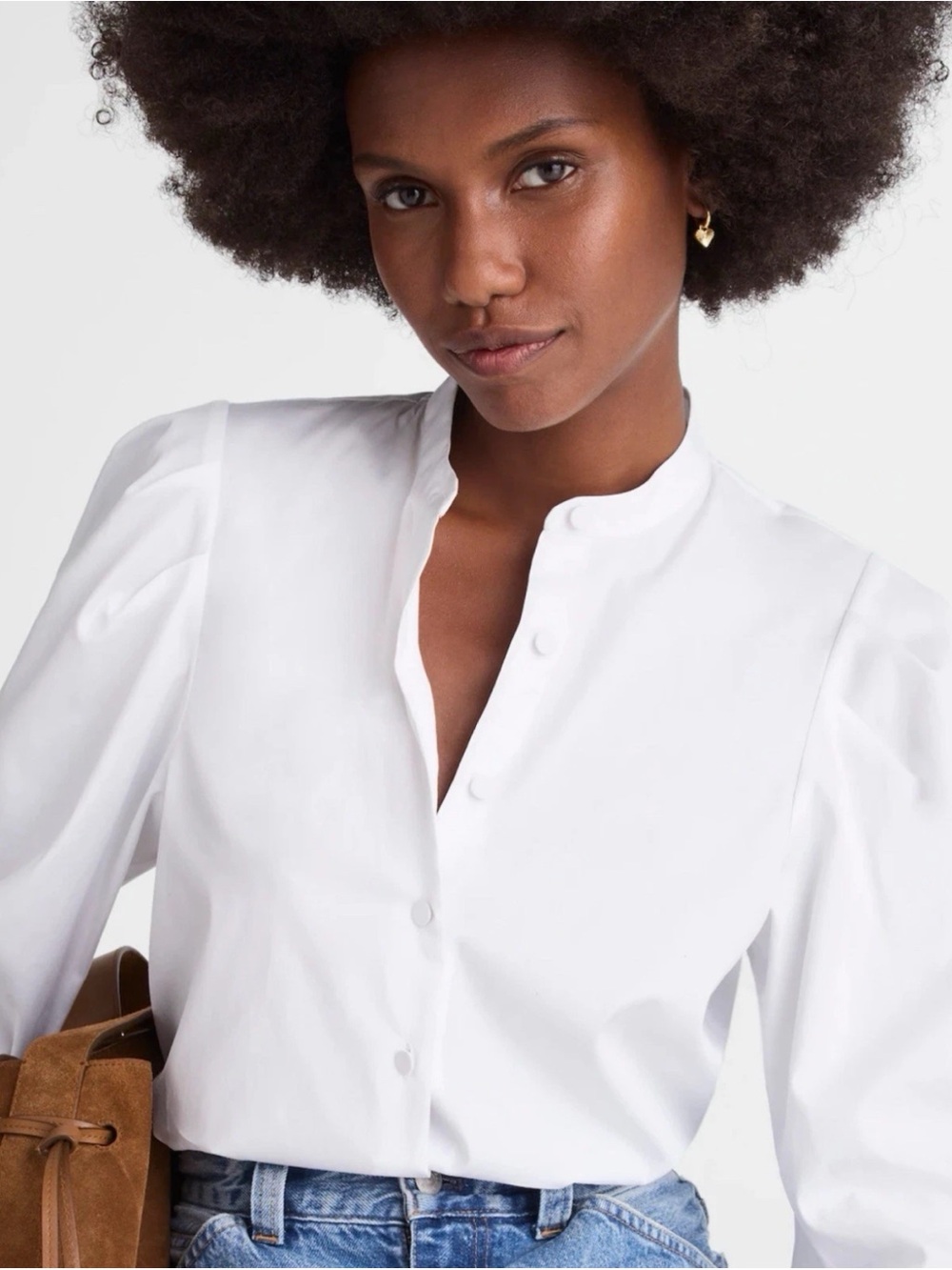Madewell Puff-Sleeve Button-Up Shirt White Size S NWT Office Capsule Wardrobe